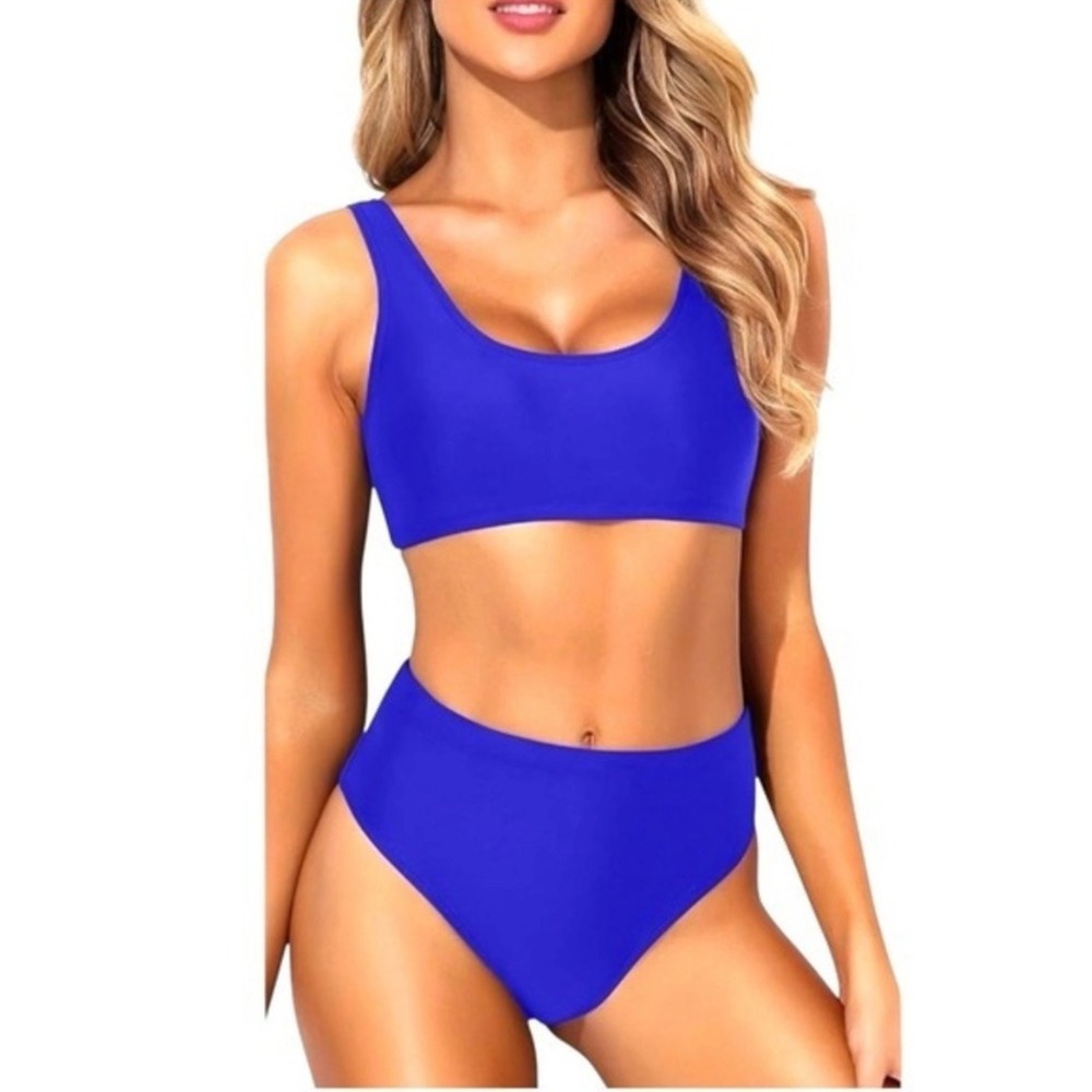 NEW Swimsuit High Waisted Two Piece Bikini Set Blue Size 18 W